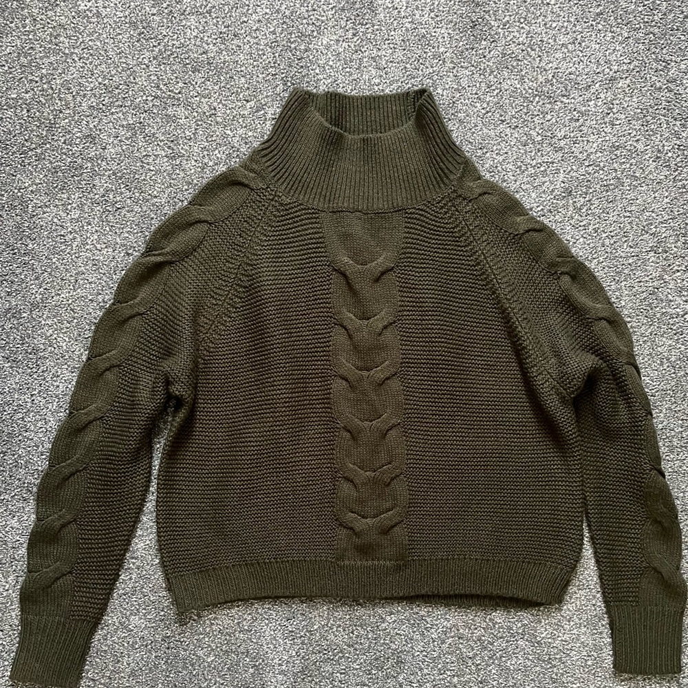 Olive Cable-Knit Turtleneck Sweater